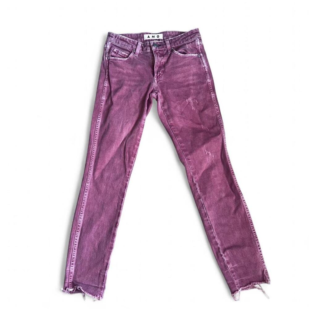 Amo Everett mid rise bleed Denim Jeans Sz 24 Burgandy